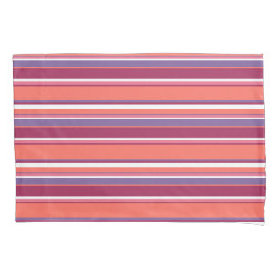 Living coral, red and violet stripes pillowcase