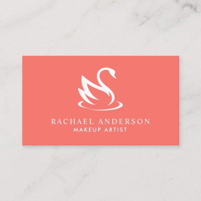 Living Coral Swan Logo Minimalist Business Card (Front)