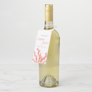Living coral watercolor art wedding custom bottle tag