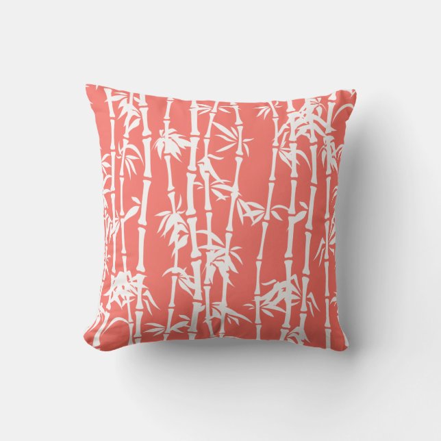 Living coral, white bamboo custom cushion (Front)