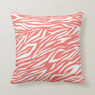 Living coral, white zebra print pattern custom cushion