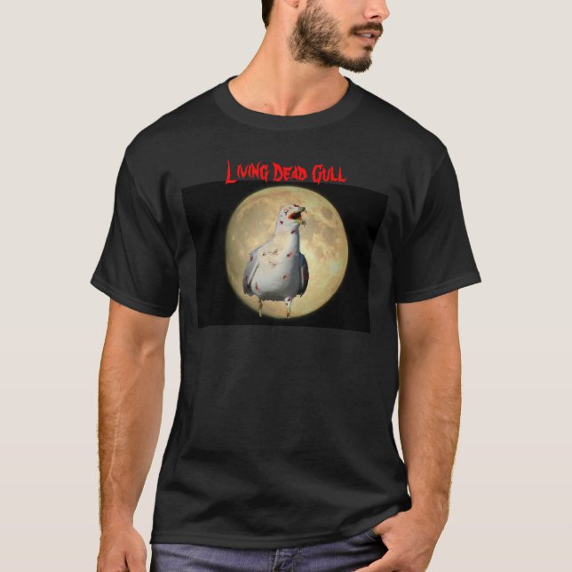 Living Dead Gull Zombie Seagull and Moon T-Shirt (Front)