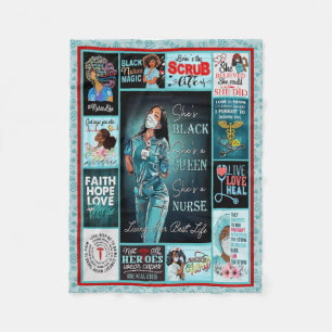Living Her Best Life Black Queen Nurse Fleece Blanket
