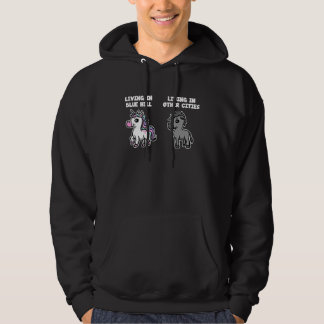 Living in Blue Hill Unicorn  Rainbow Humor Hoodie