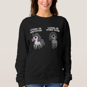 Living in Whitefish Unicorn  Rainbow Humor Sweatshirt