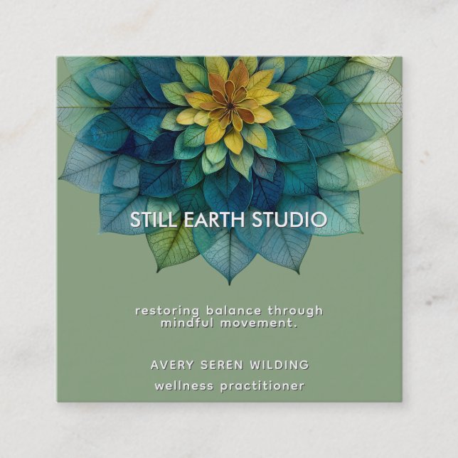 Living Leaves | Mandala Square Business Card (Front)