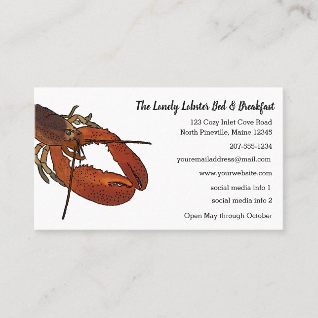 Living Lobster Illustration Restaurant, Inn, Shop Business Card (Front)