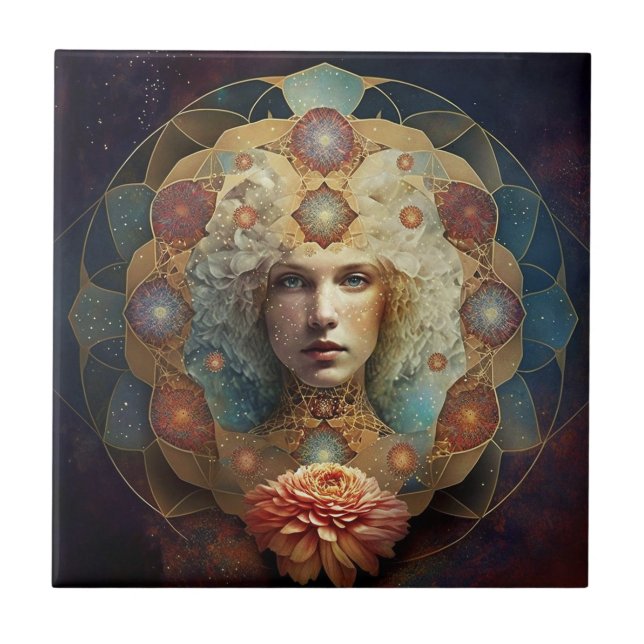 Living Mandala Visionary Art Ceramic Tile (Front)