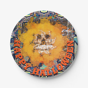 Living Metal Happy Halloween Scull Flame Paper Plate