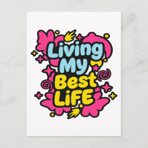 Living my best life colorful pop art graphics postcard