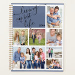 Living my Best Life Photo Collage 2025 Planner<br><div class="desc">Design your own Planner with 7 of your favourite photos and customise for any year! Living my best Life is lettered in elegant handwritten script in black with a blue and white background. The photo template is set up for you to add your pictures, which are displayed in landscape and...</div>