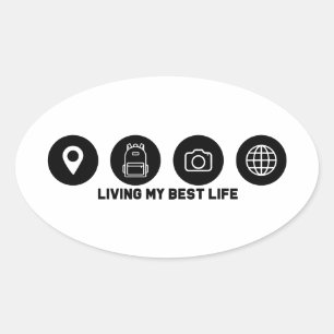 Living my best life travel oval sticker