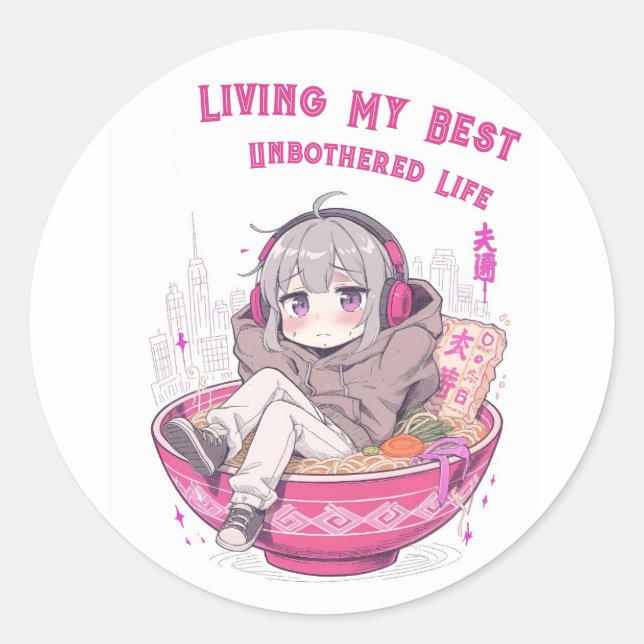 Living My Best Unbothered Life Classic Round Sticker (Front)