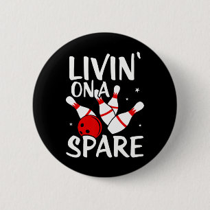 Living On A Spare Shirt Bowling League Team Shirt 6 Cm Round Badge