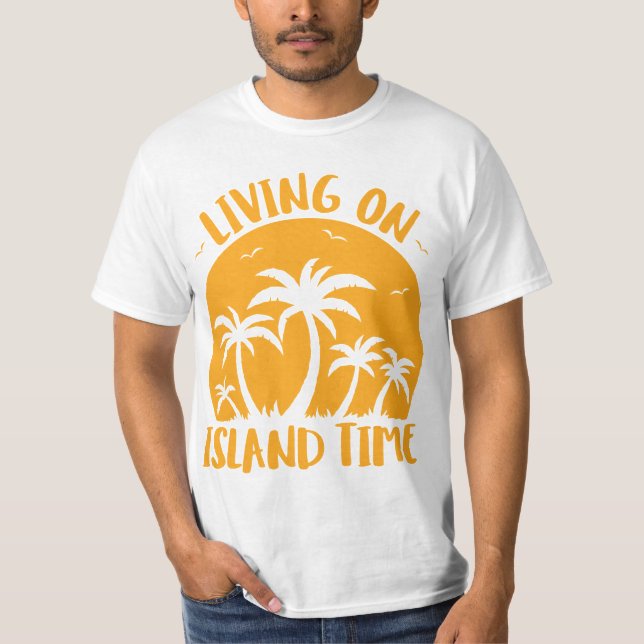 Living On Island Time Palm Trees And Sunset T-Shirt (Front)