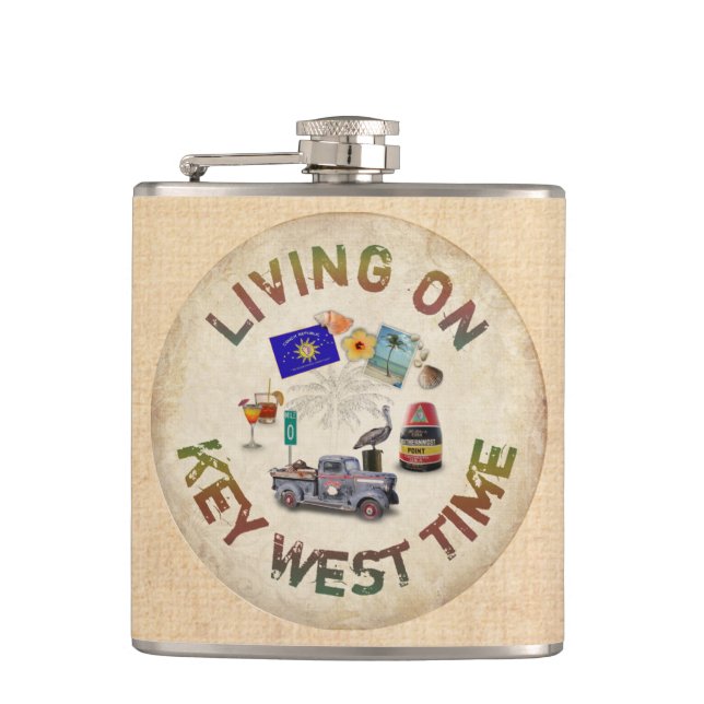 Living on Key West Time Hip Flask (Front)