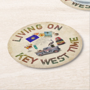 Living on Key West Time Round Paper Coaster