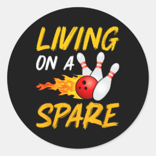 Living On Spare Bowling Pin Strike Bowling Player Classic Round Sticker