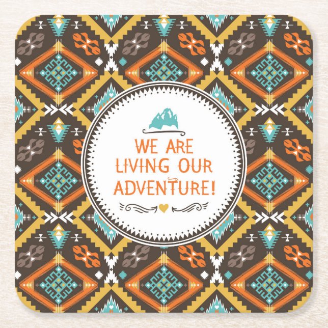 Living Our Adventure Square Paper Coaster (Front)