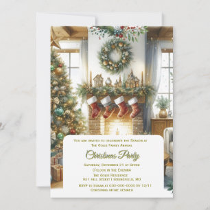 Living Room and Christmas Tree Holiday  Invitation