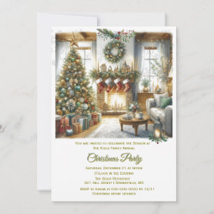 Living Room and Christmas Tree  Party   Invitation