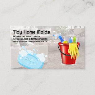 Living Room Bucket Full of Cleaning Products Business Card
