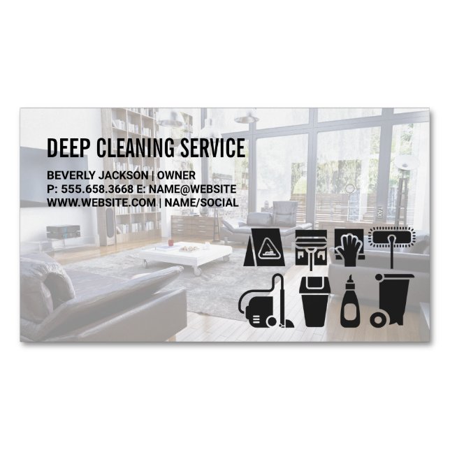 Living Room | Cleaning Supplies Magnetic Business Card (Front)