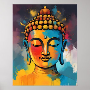Living Room Colourful Abstract Buddha Painting Poster
