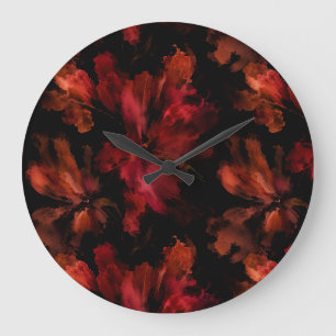 Living Room Dark Floral Blossom Illustration Large Clock