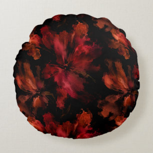 Living Room Dark Floral Blossom Illustration Round Cushion