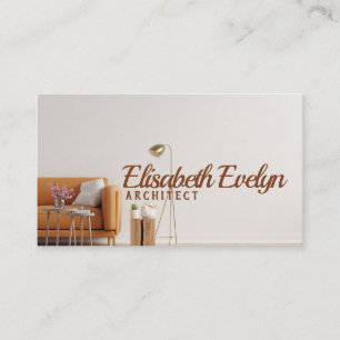 Living room interior wall in warm tones with leath business card