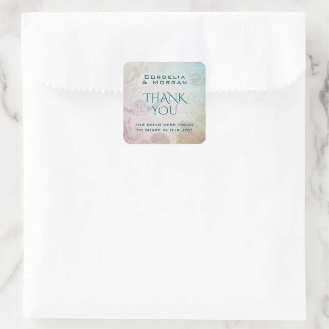 Living Seas Ocean Wedding Thank You Square Sticker (Bag)