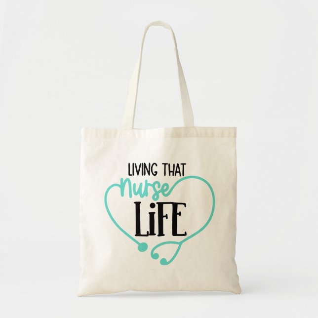 Living That Nurse Life Modern Stethoscope Health Tote Bag (Front)