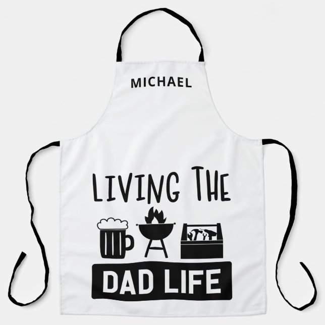 Living The Dad Life BBBQ Beer Personalised Name Apron (Front)