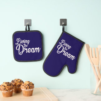 Living The Dream Inspirational Motivational Oven Mitt & Pot Holder Set