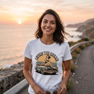 Living the Dream Retro Car Sunset Tee