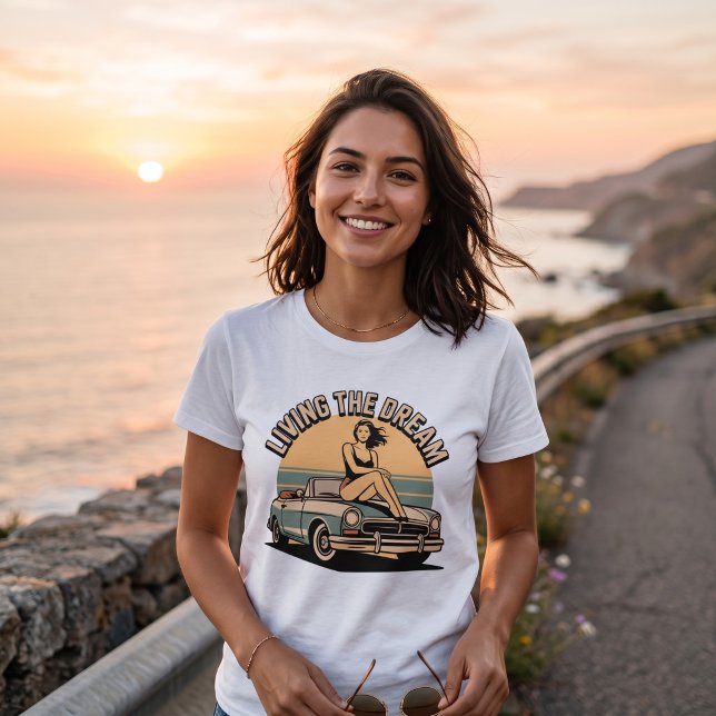 Living the Dream Retro Car Sunset Tee (Creator Uploaded)