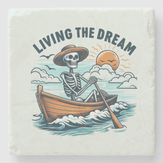 Living The Dream - Skeleton (2) Stone Coaster (Front)