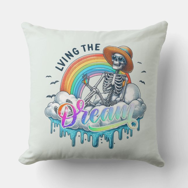 Living The Dream - Skeleton Cushion (Front)