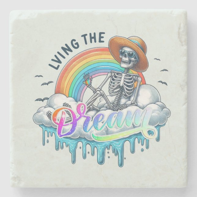 Living The Dream - Skeleton Stone Coaster (Front)