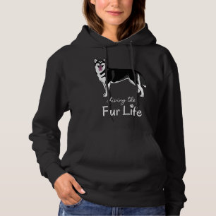 Living The Fur Life Husky White Text Hoodie