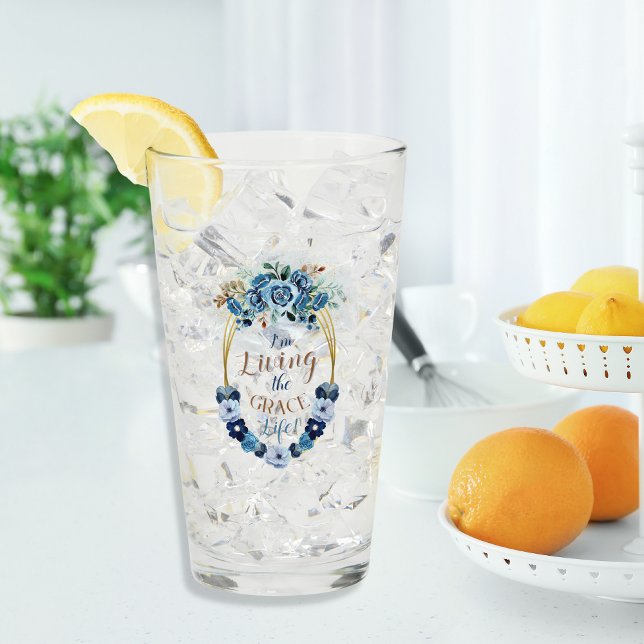  Living the Grace Life Elegant Blue Floral Gold  Glass (Creator Uploaded)