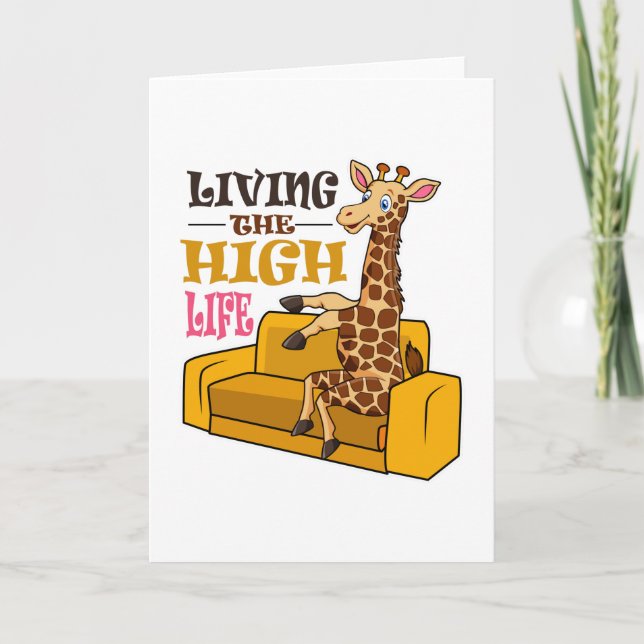Living The High Life Funny Giraffe Sitting on sofa Card (Front)