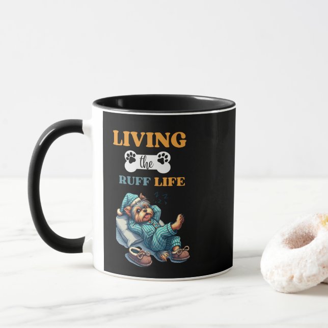 "Living The Ruff Life" Yorkie 11oz Coffee Mug (With Donut)