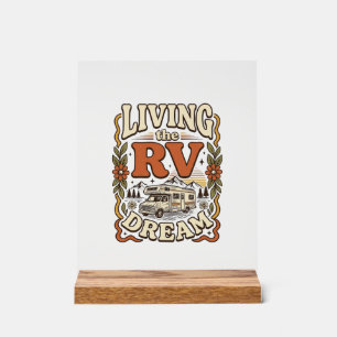 Living the RV Dream Vintage Camping Shirt Design_1 Acrylic Sign