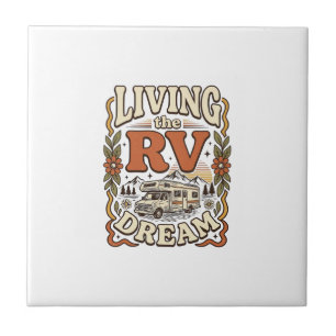Living the RV Dream Vintage Camping Shirt Design_1 Ceramic Tile