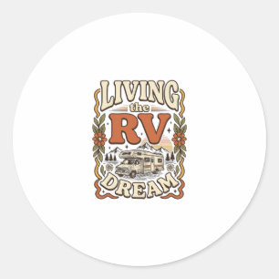 Living the RV Dream Vintage Camping Shirt Design_1 Classic Round Sticker