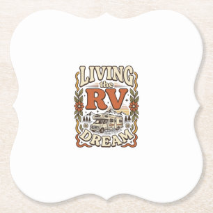 Living the RV Dream Vintage Camping Shirt Design_1 Paper Coaster