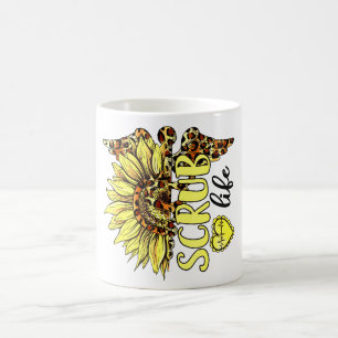 Living The Scrub Life Nurse Sunflower Leopard Nurs Coffee Mug