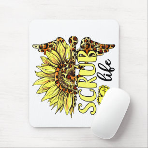 Living The Scrub Life Nurse Sunflower Leopard Nurs Mouse Pad